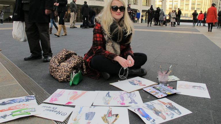 Martha Napier, the fashion illustrator behind Marnani Design, sat outside of the tents at Lincoln Center painting stylish passersby. 