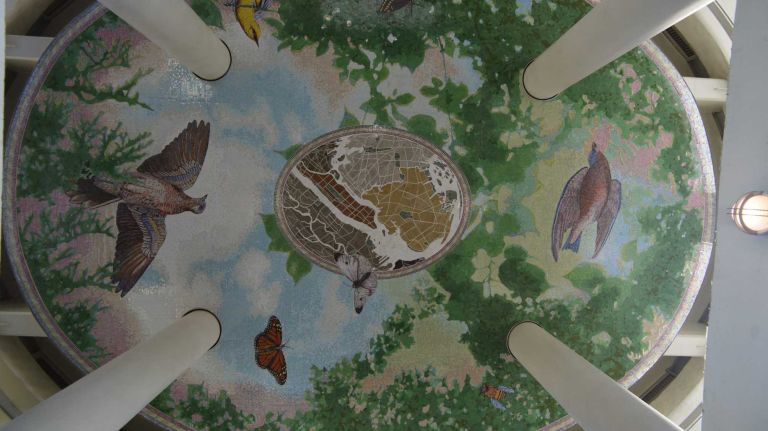 A mosaic on the ceiling of the Myrtle-Wyckoff Avenue Subway Station.