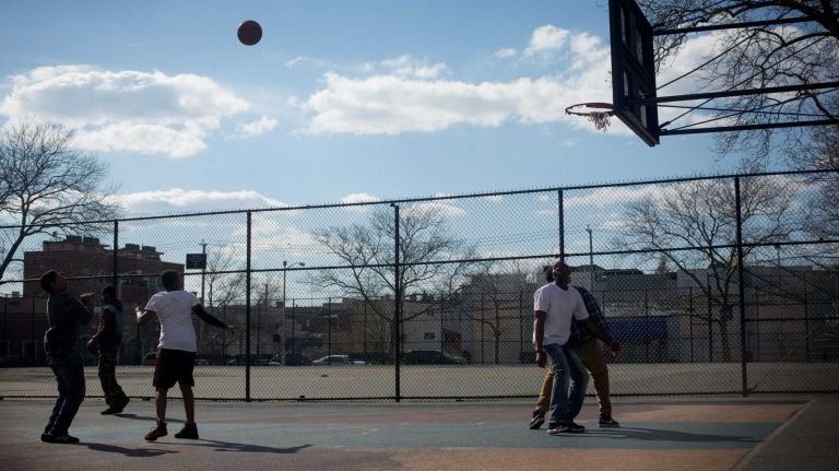 People play basketball in Coffey Park in Red Hook. (Apr. 20, 2013)
