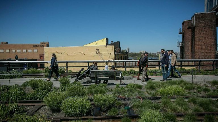 The High Line starts at Gansevoort St. in the Meatpacking District and runs to West 34th St. 