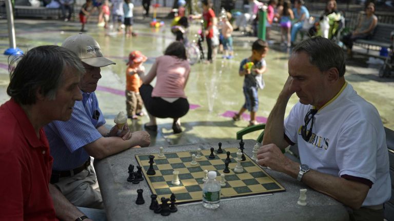 Jackson Heights 22 Friends play chess in Travers Park. (June 15, 2013)