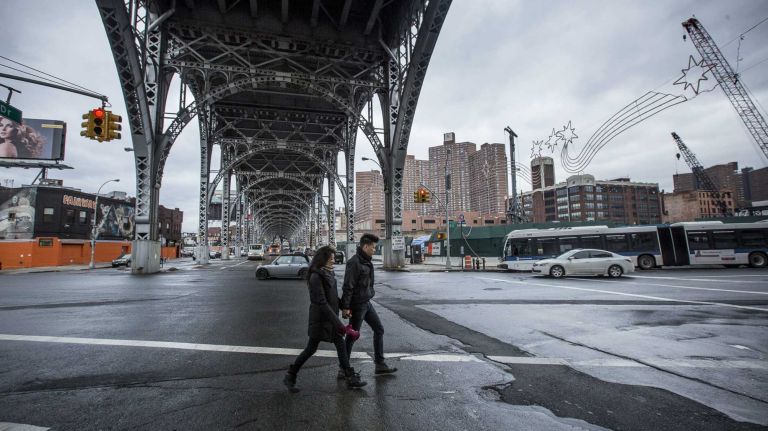 Fairway Market, at left, is visible under the Riverside Drive Viaduct. (Jan. 6, 2014)