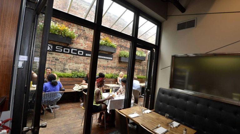 A rear facing view from SoCo where patrons can enjoy the deck in the back of the restaurant. SoCo, which specializes in 