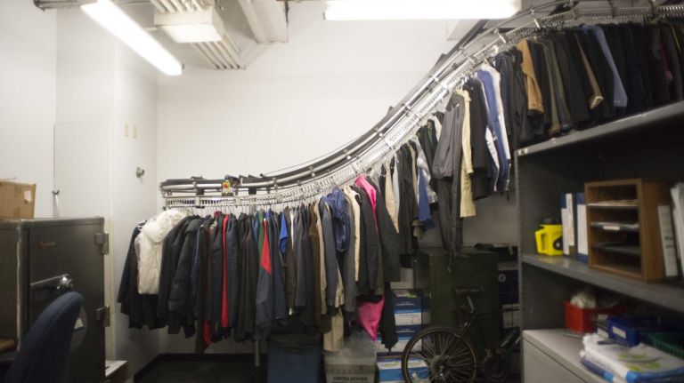 Lost clothing and other items are stored at the MTA's Metro-North Railroad Lost & Found in Grand Central Terminal on August 28, 2013.