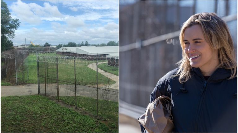 Behind the bars at ‘Orange Is the New Black’ prison on Staten Island 13 All of the scenes involving Piper's early release from Litchfield Max were shot at Arthur Kill. The prison's trademark red door and duel rows of fencing, topped off with barbed wire, can be seen behind her as she greets her brother, Cal (Michael Chernus). The only prop needed: a phony Litchfield sign.