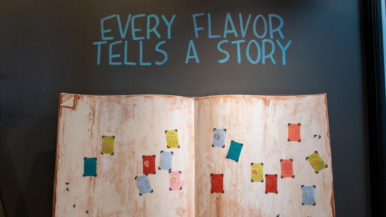 A magnetic scrapbook is displayed at the Ample Hills Museum. Ample Hills is opening a new ice cream factory and museum in Red Hook. 421 Van Brunt St. Brooklyn, NY on July 24, 2018.