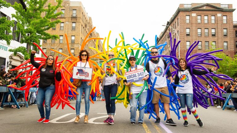 Queens Pride Parade injects color into an otherwise cloudy day 11 Local 342 members inflated a lot of colorful balloons for their Pride Parade getups.