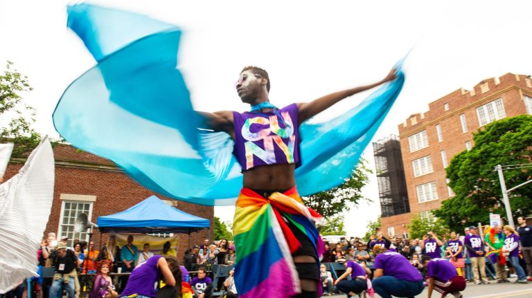 Queens Pride Parade injects color into an otherwise cloudy day 12 Dancers representing CUNY put on a show at the 26th annual Pride Parade and Festival.