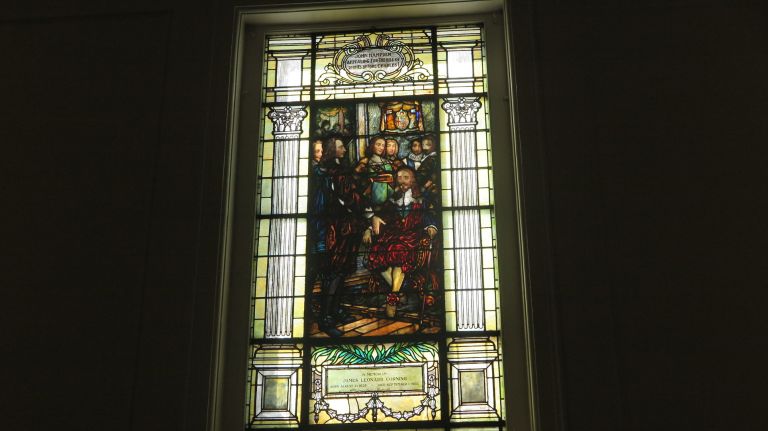 The sanctuary's Tiffany windows depict founding and leading members of the church, including Harriet Beecher Stowe, whose brother was the pastor.
