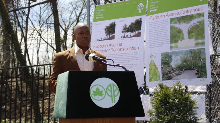 Prospect Park's Flatbush Avenue perimeter to be restored: See renderings 3 Brooklyn Borough President Eric Adams, whose office is partially funding the restoration of Flatbush Avenue, speaks at the groundbreaking ceremony Thursday.