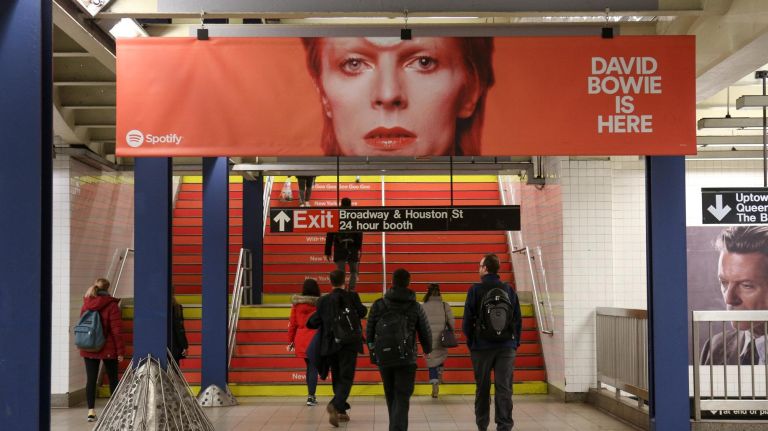 You can't miss David Bowie if you travel in and out of the Broadway-Lafayette Street subway station.