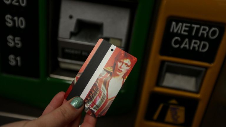 David Bowie-themed MetroCards featuring his different personas are being sold at the Broadway-Lafayette subway station.