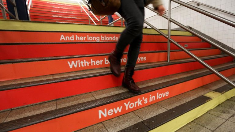 David Bowie's words spread across the stairs inside the station.