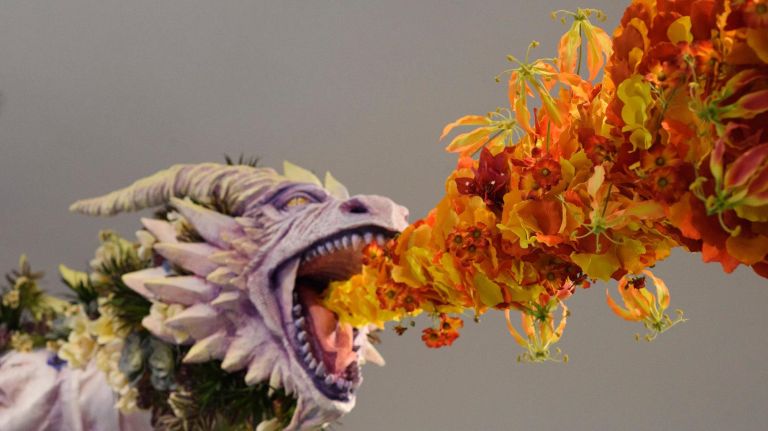 Macy’s Flower Show creates a fairy tale of flowers 13 A close up of the dragon that breathes fire made from flowers.