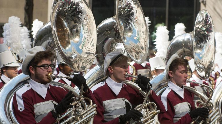 Members of the Dobyns Bennett High School Marching Band from Kingsport Tennessee marched along Fifth Avenue during the 2018 NYC St. Patrick's Day Parade on Saturday.
