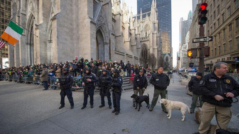 Police were present outside St. Patrick's Cathedral.