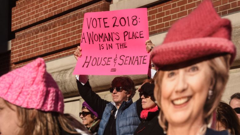 Women's March on NYC: Photos of the 2nd annual demonstration 41 A woman holds a sign that reads,