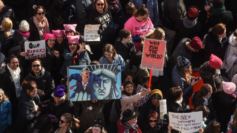 Women's March on NYC: Photos of the 2nd annual demonstration 47 People gather near Central Park before the start of the Women's March on Jan. 20, 2018, in Manhattan.