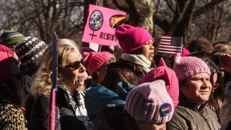 Women's March on NYC: Photos of the 2nd annual demonstration 48 People gather near Central Park before the start of the Women's March on Jan. 20, 2018, in Manhattan.