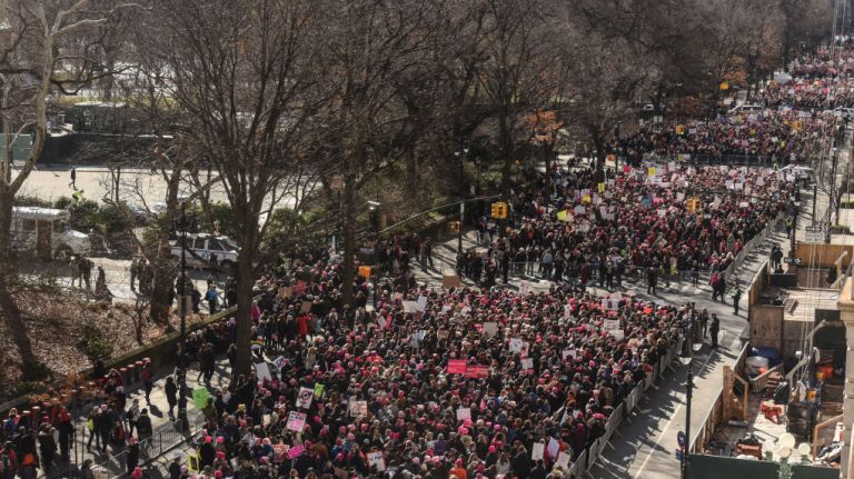 Women's March on NYC: Photos of the 2nd annual demonstration 49 Thousands line up near Central Park before the start of the Women's March on Jan. 20, 2018, in Manhattan.