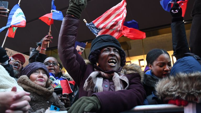 The Rally Against Racism in Times Square on Jan. 15, 2018, drew hundreds of protesters angry over President Donald Trump's recent comments disparaging immigrants from Haiti and African nations.
