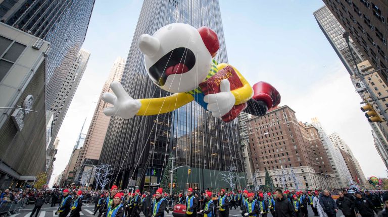 A balloon floats along Sixth Avenue near 59th Street on Thursday, November 24, 2016, during the 90th annual Macy's Thanksgiving Day Parade.