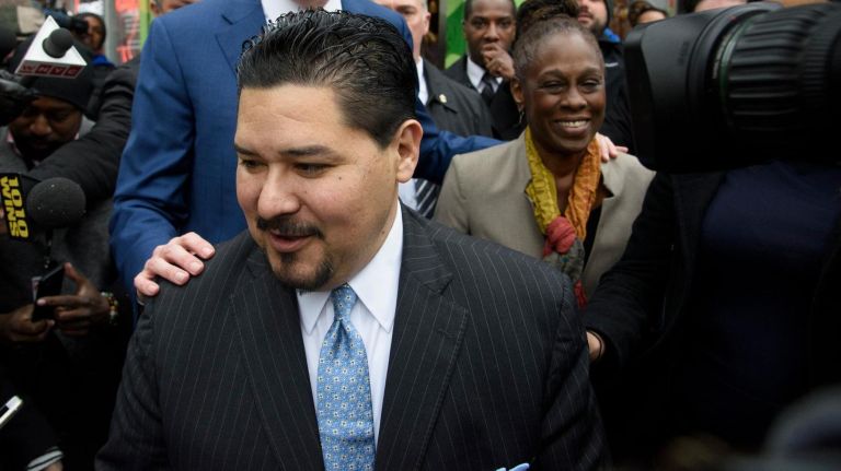 NYC schools chancellor promises to ‘lead from a sense of equity’ during first meeting with teachers 1 New York City Mayor Bill de Blasio, left, new schools Chancellor Richard Carranza, center, and first lady Chirlane McCray exit Katz's Delicatessen in Manhattan on April 2.