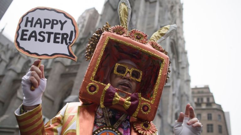 The  city's annual  Easter Parade filled Fifth Avenue with a sea of bright colors,  costumes  and creative hats  on Sunday, April 1, 2018.