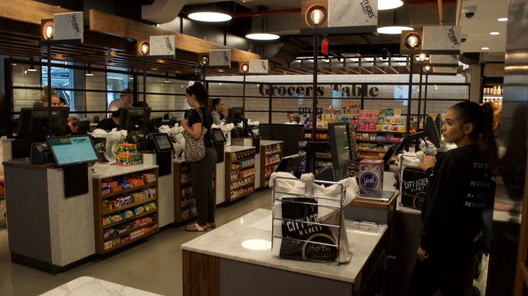 The barcodes on everything, from your fresh hot dumplings to your 12-roll pack of paper towels, is scanned here. 