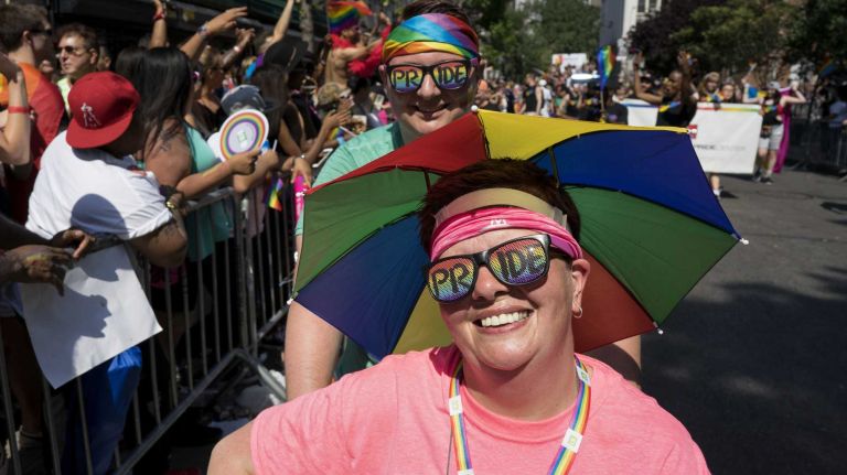 NYC Pride March 2016: See photos of the annual march to commemorate the Stonewall riots 77 Paradegoers march in the 46th annual New York City Pride March on Fifth Avenue in Manhattan on Sunday, June 26, 2016. This year's Pride parade pays tribute to the 49 killed in the shooting at a gay nightclub in Orlando, Florida, two weeks ago on June 12.