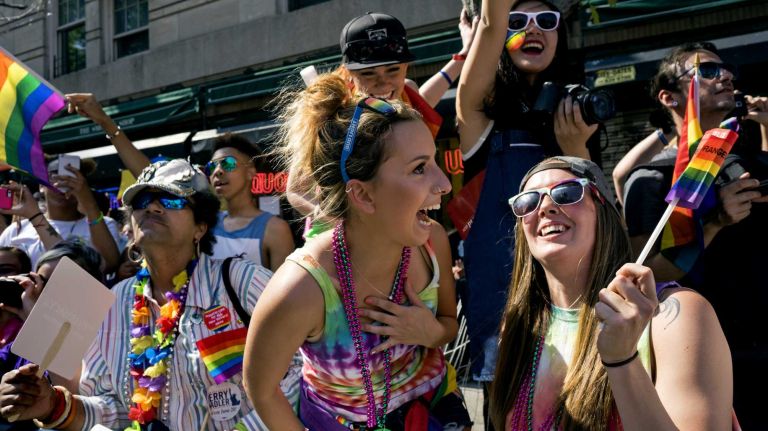 NYC Pride March 2016: See photos of the annual march to commemorate the Stonewall riots 80 Crowds watch the 46th annual New York City Pride March on Fifth Avenue in Manhattan on Sunday, June 26, 2016. This year's Pride parade pays tribute to the 49 killed in the shooting at a gay nightclub in Orlando, Florida, two weeks ago on June 12.