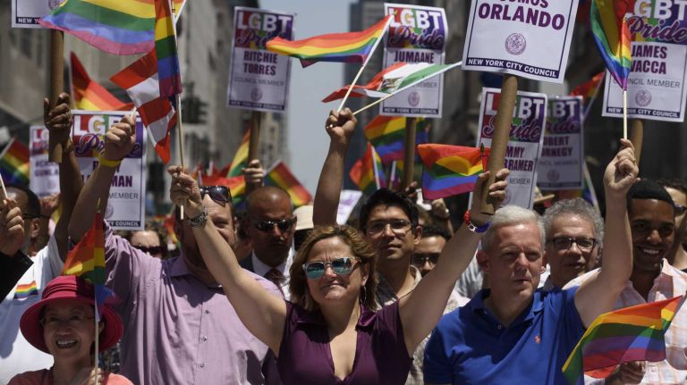 NYC Pride March 2016: See photos of the annual march to commemorate the Stonewall riots 88 New York City Council Speaker Melissa Mark-Viverito, center, takes part in the 2016 New York City Pride March on Fifth Avenue in Manhattan on Sunday, June 26, 2016. This year's Pride parade pays tribute to the 49 killed in the shooting at a gay nightclub in Orlando, Florida, two weeks ago on June 12.