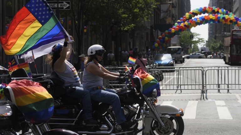 NYC Pride March 2016: See photos of the annual march to commemorate the Stonewall riots 116 Motorcyclists ride in the 46th annual New York City Pride March on Fifth Avenue in Manhattan on Sunday, June 26, 2016. This year's Pride parade pays tribute to the 49 killed in the shooting at a gay nightclub in Orlando, Florida, two weeks ago on June 12.