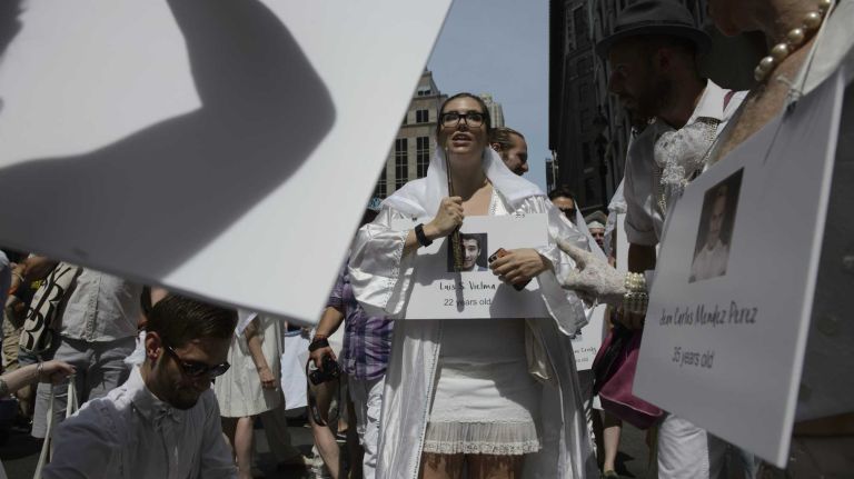NYC Pride March 2016: See photos of the annual march to commemorate the Stonewall riots 132 Participants get ready for the start of the New York City Pride March in Manhattan on Sunday, June 26, 2016. The March, the highlight of NYC Pride week, is estimated to draw over a million viewers and supporters to the streets this year as the LGBT community and others come together in solidarity in the wake of the massacre at Pulse nightclub in Orlando, Florida.