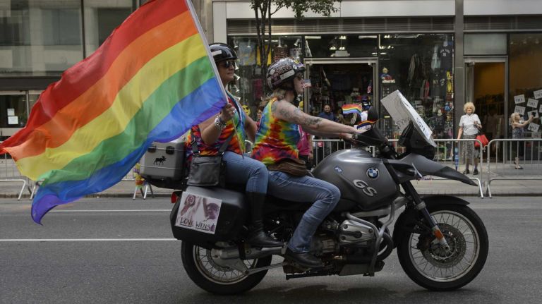 NYC Pride March 2016: See photos of the annual march to commemorate the Stonewall riots 135 Participants ride in the New York City Pride March in Manhattan on Sunday, June 26, 2016. The March, the highlight of NYC Pride week, is estimated to draw over a million viewers and supporters to the streets this year as the LGBT community and others come together in solidarity in the wake of the massacre at Pulse nightclub in Orlando, Florida.