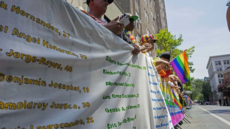 NYC Pride March 2016: See photos of the annual march to commemorate the Stonewall riots 138 People get in place early for the Pride March near The Stonewall Inn in West Village on Sunday, June 26, 2016. The March, the highlight of NYC Pride week, is estimated to draw over a million viewers and supporters to the streets this year as the LGBT community and others come together in solidarity in the wake of the massacre at Pulse nightclub in Orlando, Florida.