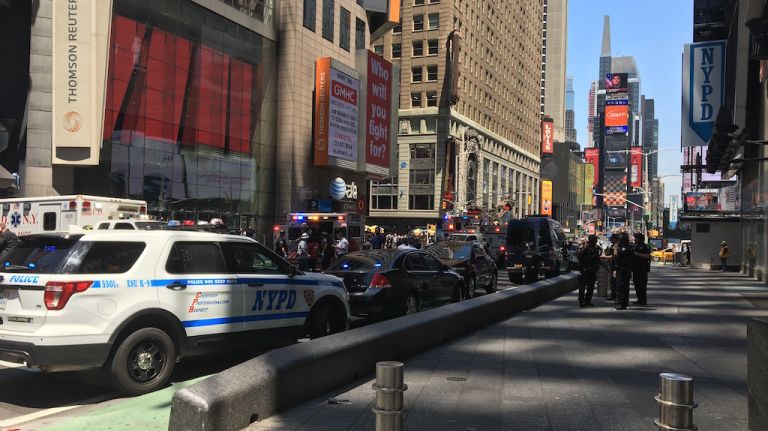 Police blocked off streets around the scene of the car crash that killed one person and injured 22 others in Times Square on May 18, 2017.