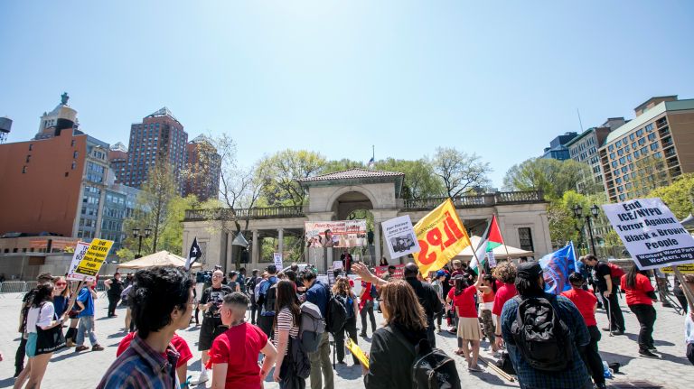May Day protests: Photos of the NYC demonstrations 10 The May Day rally at Union Square in Manhattan drew dozens of attendees on Tuesday, May 1, 2018.