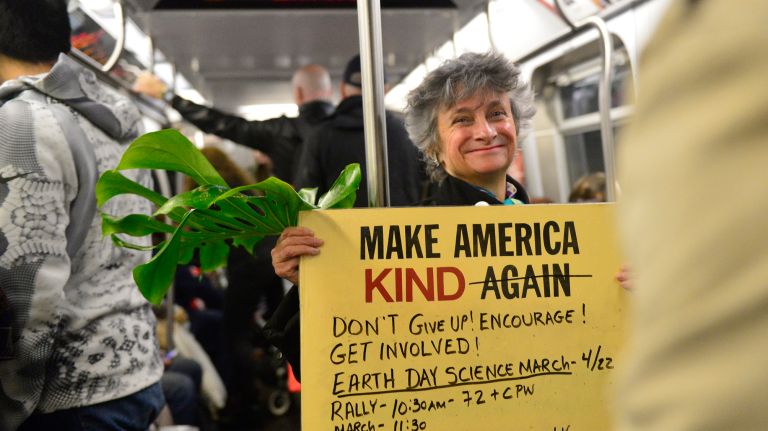 March for Science in NYC: Photos of the Earth Day rally against Trump 16 Noni Pratt of Queens on the subway with the sign she carried at the March for Science in Manhattan on Saturday, March 22, 2017.