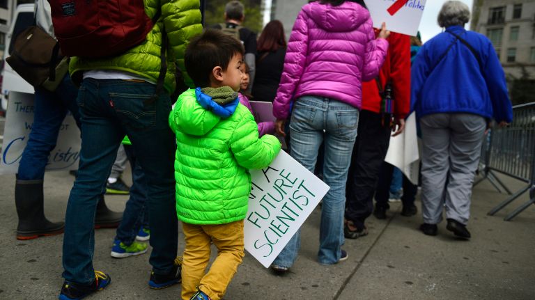 March for Science in NYC: Photos of the Earth Day rally against Trump 22 Cooper Wong, 2, holds a sign as he takes part in the March for Science on Saturday, April 22, 2017, in Manhattan.