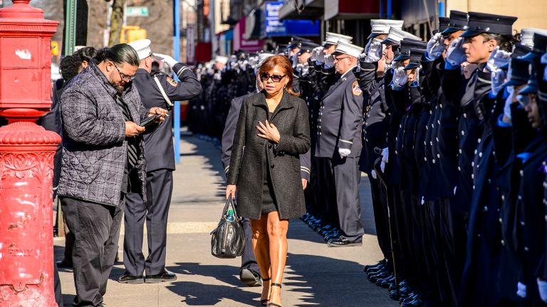 Family members leave the wake for Yadira Arroyo in the Joseph A. Lucchese Funeral Home on Morris Park Avenue in the Bronx, Thursday, March 23, 2017.
