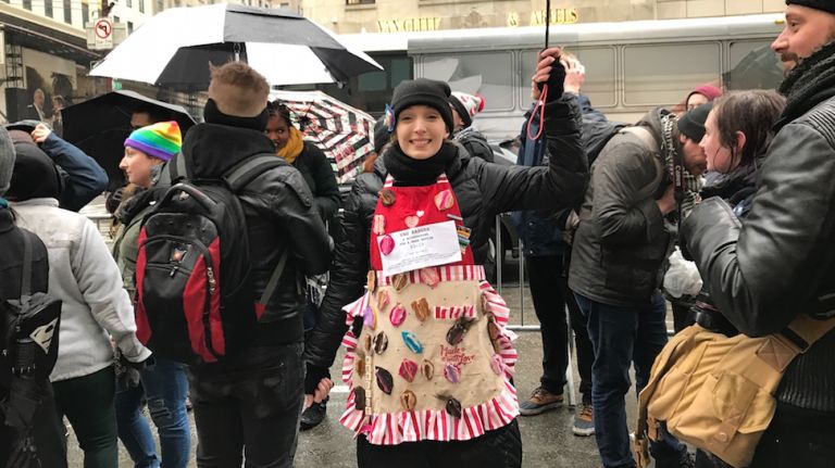 LGBT rally at Trump Tower: Photos of the midtown Manhattan protest 32 Ephie Aardema, who identifies as bisexual, attends an LGBT protest in midtown Manhattan wearing an apron full of