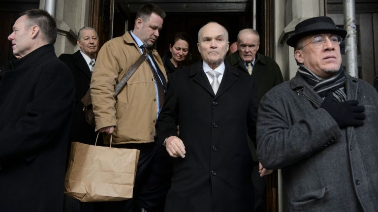 Former NYPD Commissioner Ray Kelly exits the Church of the Blessed Sacrament in Manhattan after a funeral Mass for Pulitzer Prize-winning columnist Jimmy Breslin on Wednesday, March 22, 2017. 