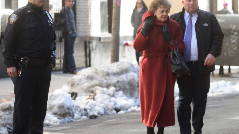 Former New York State first lady Matilda Cuomo arrives for Pulitzer Prize-winning columnist Jimmy Breslin's funeral Mass at the Church of the Blessed Sacrament in Manhattan on Wednesday, March 22, 2017.