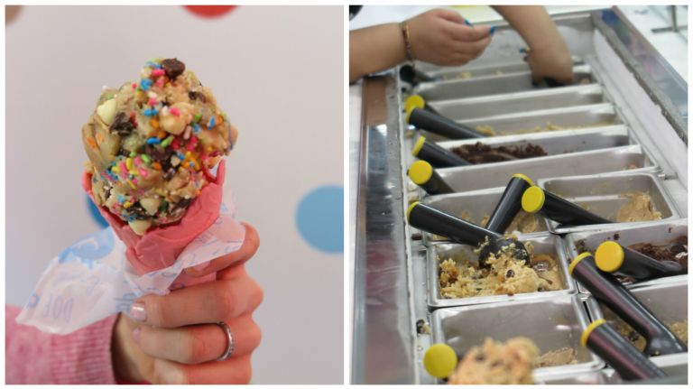 Get yourself a scoop of cookie dough heaped into a cone, just like ice cream -- only better.