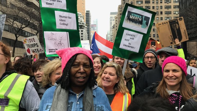 Actor and celebrity Whoopi Goldberg takes part in the Women's March on NYC on Saturday, Jan. 21, 2017, in Manhattan.