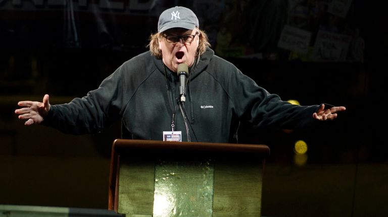 Director Michael Moore speaks during the 