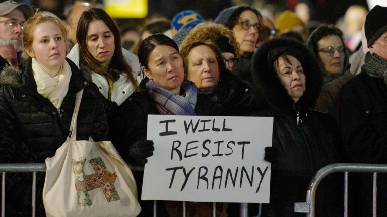 Protestors gather at the 