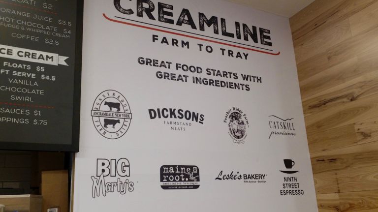 The shop sources its dairy from Ronnybrook Farm and its beef -- which is grass-fed -- from Dickson's Farmstand Meats, a butcher that occupies a Chelsea Market spot right next to Creamline's counter. 