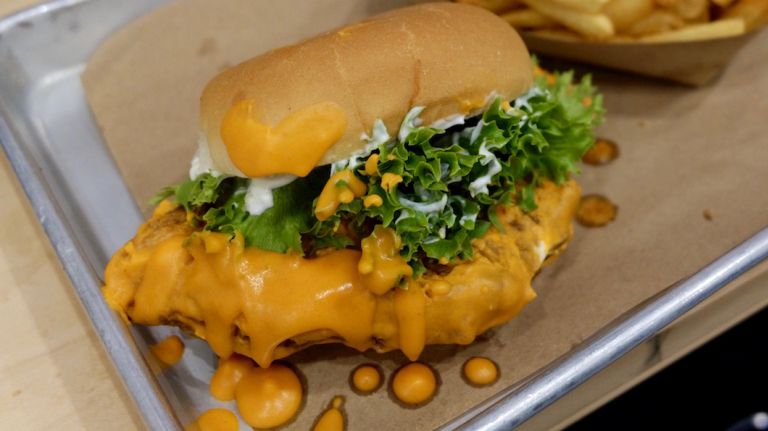 The fried chicken is smothered in Buffalo sauce and cooled off with a house-made ranch dressing that's rich, herbaceous and creamy, made with crème fraîche from Ronnybrook.